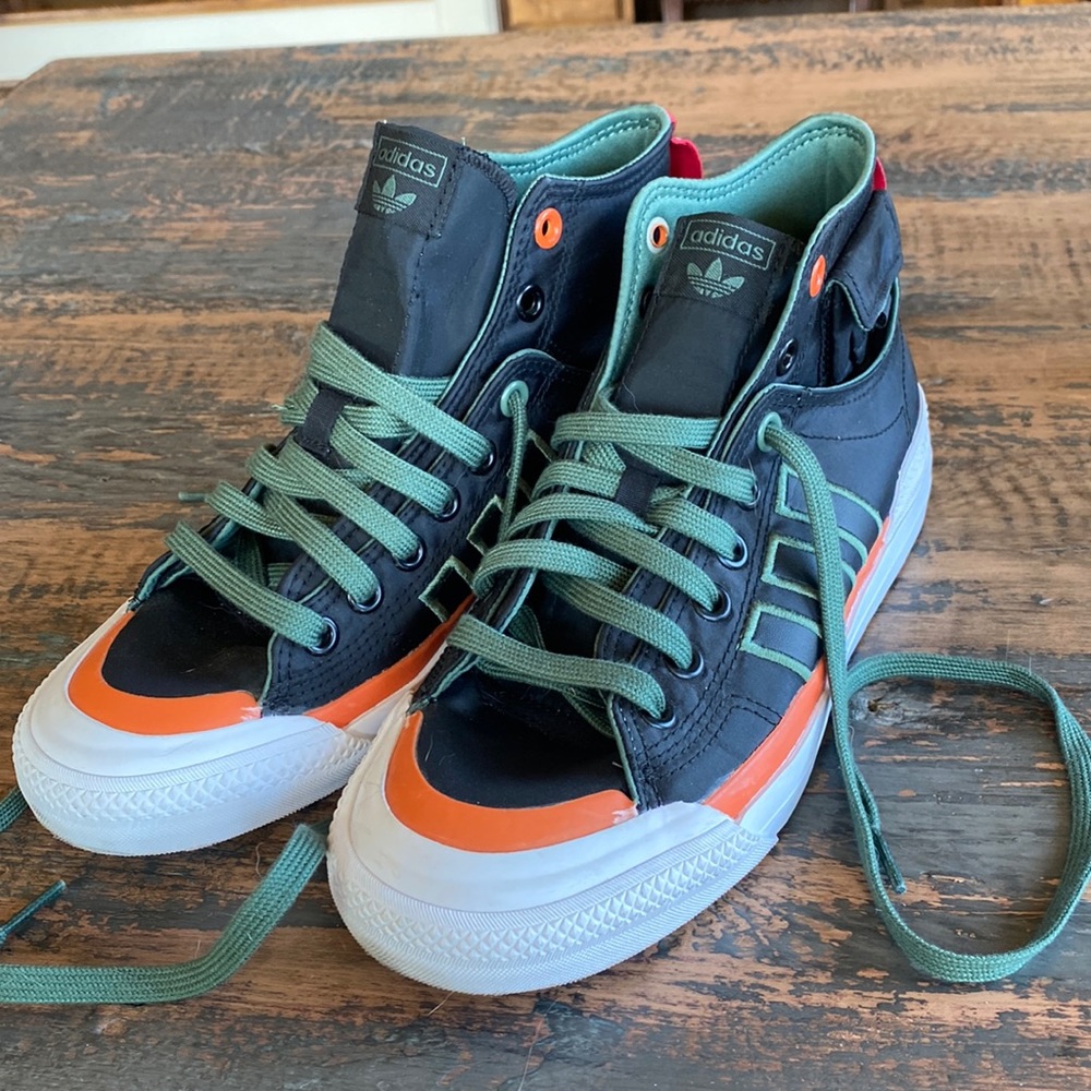 Adidas Hi Top Black Green Orange Nizza ART GZ2653 High Top 8 eye Shoes Nylon 7